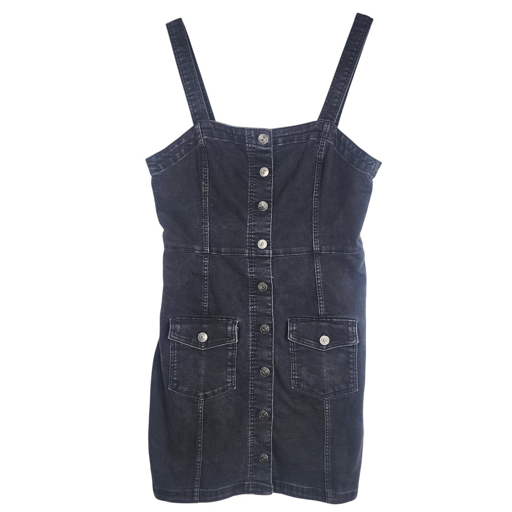 Y2K Womens Black Denim Mini Dress Sleeveless Grunge Retro 90s Dark Indie‎ Medium